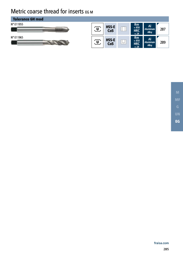 Metric coarse thread for inserts EG M