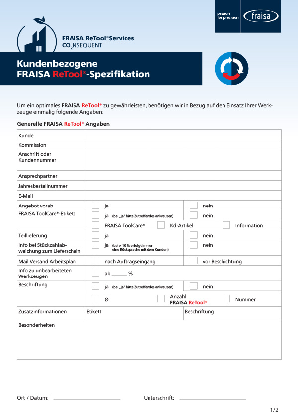 Kundenbezogene FRAISA ReTool®-Spezifikation