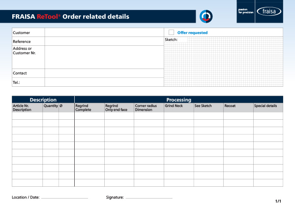 FRAISA ReTool® Order related details