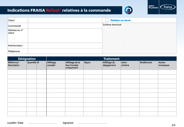 Indications FRAISA ReTool® relatives à la commande