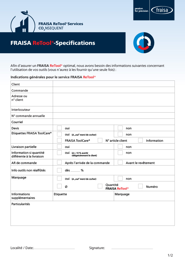 Form FRAISA ReTool®-Specifications